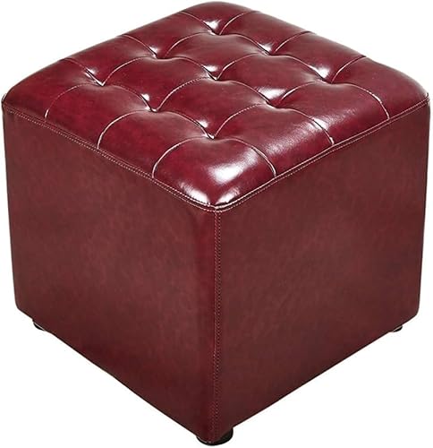 CATANK Leder Gepolsterter Würfel Pouf Ottoman,pouffe Fußhocker Massivholz Quadratisch Leder Wohnzimmer Couchtisch Kleine Bank-a 40x40x35cm(16x16x14inch) von CATANK