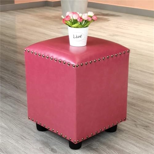 CATANK Leder Gepolsterter Würfel Pouf Ottoman,pouffe Fußhocker Massivholz Quadratisch Leder Wohnzimmer Couchtisch Kleine Bank-b 30x30x40cm(12x12x16inch) von CATANK
