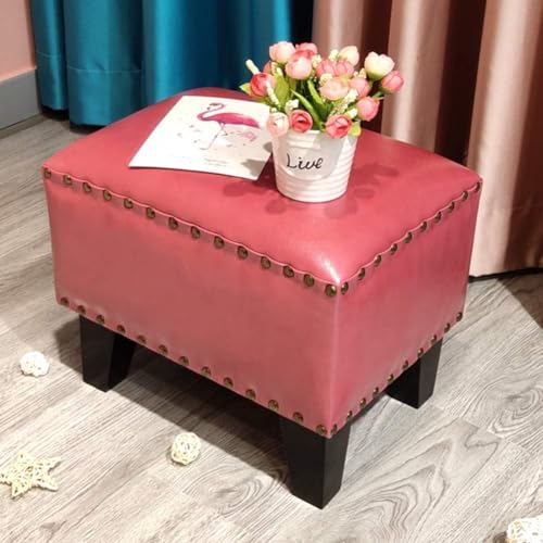 CATANK Leder Gepolsterter Würfel Pouf Ottoman,pouffe Fußhocker Massivholz Quadratisch Leder Wohnzimmer Couchtisch Kleine Bank-b 36x26x30cm(14x10x12inch) von CATANK