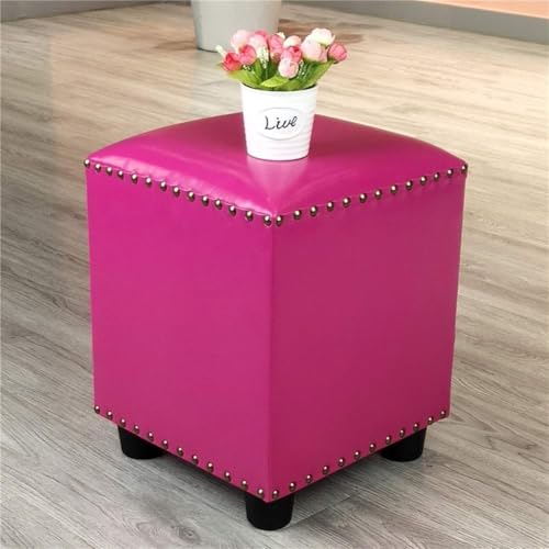 CATANK Leder Gepolsterter Würfel Pouf Ottoman,pouffe Fußhocker Massivholz Quadratisch Leder Wohnzimmer Couchtisch Kleine Bank-c 30x30x40cm(12x12x16inch) von CATANK