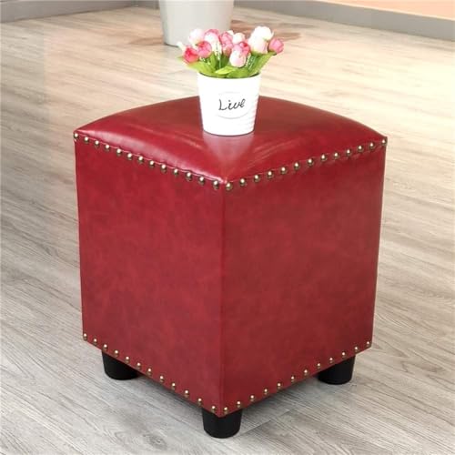 CATANK Leder Gepolsterter Würfel Pouf Ottoman,pouffe Fußhocker Massivholz Quadratisch Leder Wohnzimmer Couchtisch Kleine Bank-d 30x30x40cm(12x12x16inch) von CATANK