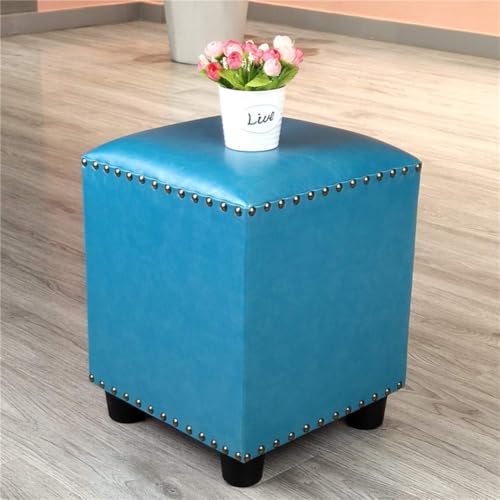 CATANK Leder Gepolsterter Würfel Pouf Ottoman,pouffe Fußhocker Massivholz Quadratisch Leder Wohnzimmer Couchtisch Kleine Bank-f 30x30x40cm(12x12x16inch) von CATANK