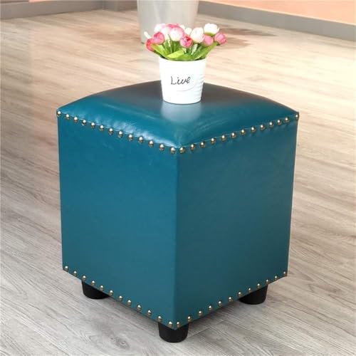 CATANK Leder Gepolsterter Würfel Pouf Ottoman,pouffe Fußhocker Massivholz Quadratisch Leder Wohnzimmer Couchtisch Kleine Bank-g 30x30x40cm(12x12x16inch) von CATANK