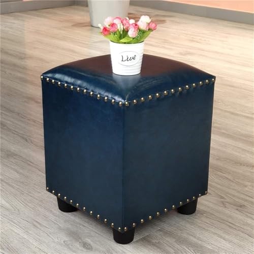 CATANK Leder Gepolsterter Würfel Pouf Ottoman,pouffe Fußhocker Massivholz Quadratisch Leder Wohnzimmer Couchtisch Kleine Bank-i 30x30x40cm(12x12x16inch) von CATANK