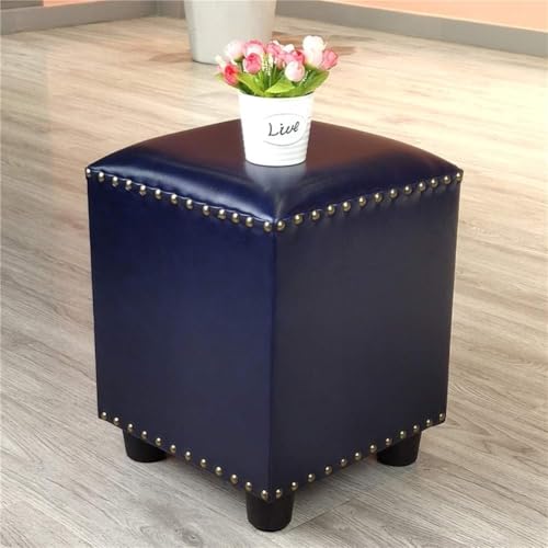 CATANK Leder Gepolsterter Würfel Pouf Ottoman,pouffe Fußhocker Massivholz Quadratisch Leder Wohnzimmer Couchtisch Kleine Bank-j 30x30x40cm(12x12x16inch) von CATANK