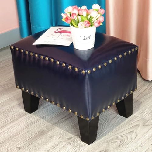 CATANK Leder Gepolsterter Würfel Pouf Ottoman,pouffe Fußhocker Massivholz Quadratisch Leder Wohnzimmer Couchtisch Kleine Bank-j 36x26x30cm(14x10x12inch) von CATANK