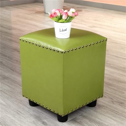CATANK Leder Gepolsterter Würfel Pouf Ottoman,pouffe Fußhocker Massivholz Quadratisch Leder Wohnzimmer Couchtisch Kleine Bank-k 30x30x40cm(12x12x16inch) von CATANK