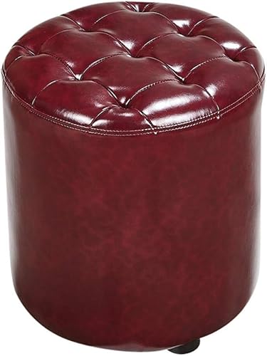 CATANK Leder Gepolsterter Würfel Pouf Ottoman,pouffe Fußhocker Massivholz Quadratisch Leder Wohnzimmer Couchtisch Kleine Bank-k 35x35x40cm(14x14x16inch) von CATANK