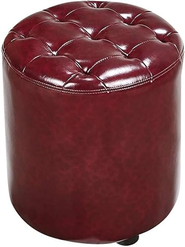 CATANK Leder Gepolsterter Würfel Pouf Ottoman,pouffe Fußhocker Massivholz Quadratisch Leder Wohnzimmer Couchtisch Kleine Bank-k 35x35x40cm(14x14x16inch) von CATANK