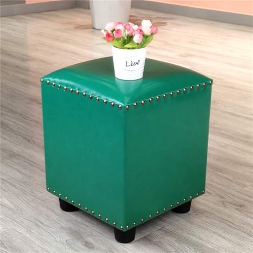 CATANK Leder Gepolsterter Würfel Pouf Ottoman,pouffe Fußhocker Massivholz Quadratisch Leder Wohnzimmer Couchtisch Kleine Bank-l 30x30x40cm(12x12x16inch) von CATANK