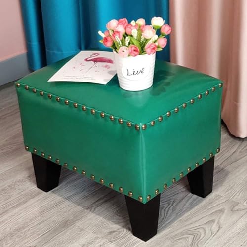 CATANK Leder Gepolsterter Würfel Pouf Ottoman,pouffe Fußhocker Massivholz Quadratisch Leder Wohnzimmer Couchtisch Kleine Bank-l 36x26x30cm(14x10x12inch) von CATANK