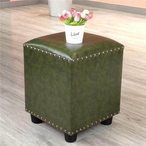 CATANK Leder Gepolsterter Würfel Pouf Ottoman,pouffe Fußhocker Massivholz Quadratisch Leder Wohnzimmer Couchtisch Kleine Bank-m 30x30x40cm(12x12x16inch) von CATANK
