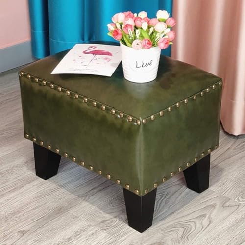 CATANK Leder Gepolsterter Würfel Pouf Ottoman,pouffe Fußhocker Massivholz Quadratisch Leder Wohnzimmer Couchtisch Kleine Bank-m 36x26x30cm(14x10x12inch) von CATANK