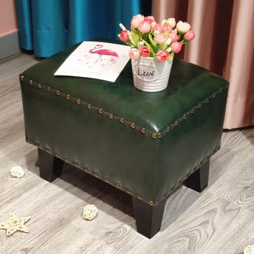 CATANK Leder Gepolsterter Würfel Pouf Ottoman,pouffe Fußhocker Massivholz Quadratisch Leder Wohnzimmer Couchtisch Kleine Bank-n 36x26x30cm(14x10x12inch) von CATANK