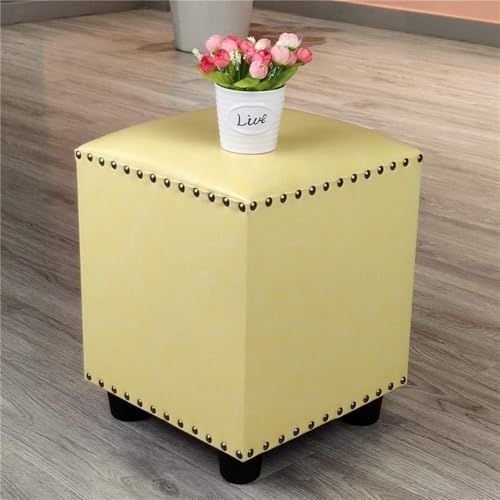 CATANK Leder Gepolsterter Würfel Pouf Ottoman,pouffe Fußhocker Massivholz Quadratisch Leder Wohnzimmer Couchtisch Kleine Bank-p 30x30x40cm(12x12x16inch) von CATANK