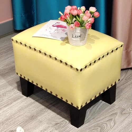CATANK Leder Gepolsterter Würfel Pouf Ottoman,pouffe Fußhocker Massivholz Quadratisch Leder Wohnzimmer Couchtisch Kleine Bank-p 36x26x30cm(14x10x12inch) von CATANK