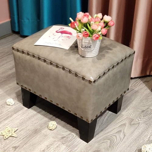 CATANK Leder Gepolsterter Würfel Pouf Ottoman,pouffe Fußhocker Massivholz Quadratisch Leder Wohnzimmer Couchtisch Kleine Bank-q 36x26x30cm(14x10x12inch) von CATANK