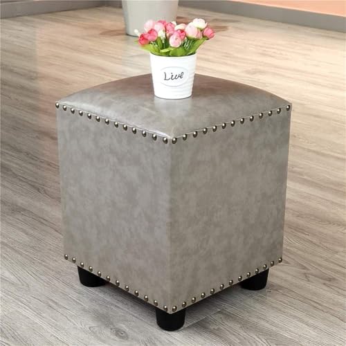 CATANK Leder Gepolsterter Würfel Pouf Ottoman,pouffe Fußhocker Massivholz Quadratisch Leder Wohnzimmer Couchtisch Kleine Bank-r 30x30x40cm(12x12x16inch) von CATANK