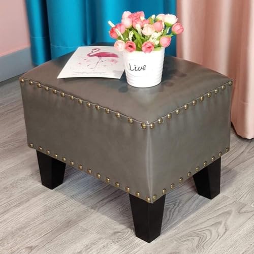 CATANK Leder Gepolsterter Würfel Pouf Ottoman,pouffe Fußhocker Massivholz Quadratisch Leder Wohnzimmer Couchtisch Kleine Bank-r 36x26x30cm(14x10x12inch) von CATANK