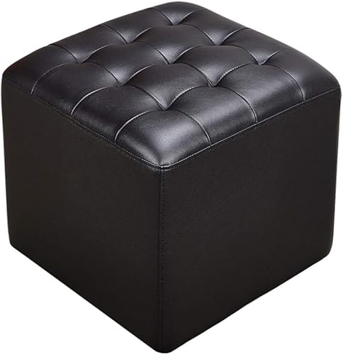 CATANK Leder Gepolsterter Würfel-Pouf-Ottomane, Pouf-Fußhocker Massivholz Quadratischer Leder-Wohnzimmer-Couchtisch Kleine Bank-Schwarz 40x40x35cm (16x16x14inch) von CATANK