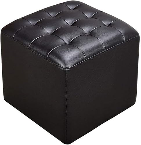 CATANK Leder Gepolsterter Würfel-Pouf-Ottomane, Pouf-Fußhocker Massivholz Quadratischer Leder-Wohnzimmer-Couchtisch Kleine Bank-Schwarz 40x40x35cm (16x16x14inch) von CATANK