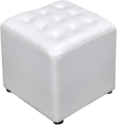 CATANK Leder Gepolsterter Würfel-Pouf-Ottomane, Pouf-Fußhocker Massivholz Quadratischer Leder-Wohnzimmer-Couchtisch Kleine Bank-Weiß 40x40x35cm (16x16x14inch) von CATANK