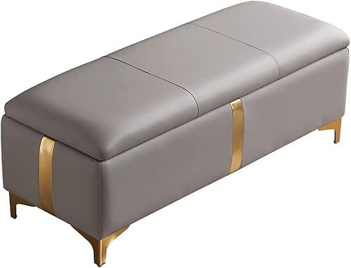 CATANK Leder-Stauraumhocker mit Deckel, moderner Fußstützenhocker, Schlafzimmer-Ottomane-Bank mit Stauraum mit Metallbeinen für Wohnheim, Wohnzimmer, Schlafzimmer, Home Office (Farbe: Hel CATANK Leder-Stauraumhocker mit Deckel, moderner Fußstützenhocker, Schlafzimmer-Ottomane-Bank mit Stauraum mit Metallbeinen für Wohnheim, Wohnzimmer, Schlafzimmer, Home Office (Farbe: Hel von CATANK