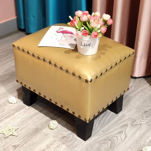 CATANK Ledergepolsterter Würfel-Pouf-Ottomane, Pouf-Fußhocker, quadratisches Massivholz, Leder, Wohnzimmer-Couchtisch, kleine Bank-s 36x26x30cm (14x10x12inch) von CATANK