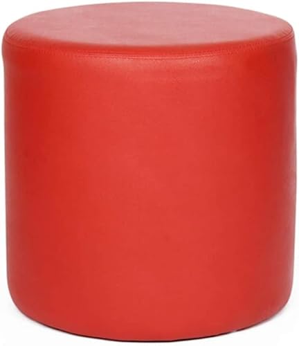CATANK Ledergepolsterter runder Pouf Ottoman, Pouf Fußhocker Massivholz Quadratischer Leder Wohnzimmer Couchtisch Kleine Bank-rot 40x40x40cm(16x16x16) von CATANK
