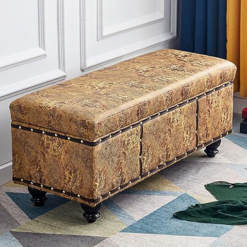 CATANK Lift Top Stauraum Ottomane Bank,Moderner Kunstleder Fußhocker,Rechteck Dekoration Möbel Ottomane Sitzplatz Stauraum Bank Für Wohnzimmer Schlafzimmer-Retro gelb 60x40x45cm(24x16x18i von CATANK