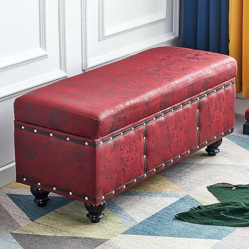 CATANK Lift Top Stauraum Ottomane Bank,Moderner Kunstleder Fußhocker,Rechteck Dekoration Möbel Ottomane Sitzplatz Stauraum Bank Für Wohnzimmer Schlafzimmer-Retro rot 40x40x45cm(16x16x18in von CATANK