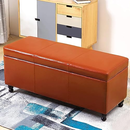 CATANK Moderne Leder-Stauraumhocker Für Wohnzimmer,Rechteck Lift Top Ende des Bettes Stauraumbank,Massivholz Stauraumtruhe Ottomane Multifunktions-Schuhbank-C 100x45x42cm(39x18x17inch) von CATANK