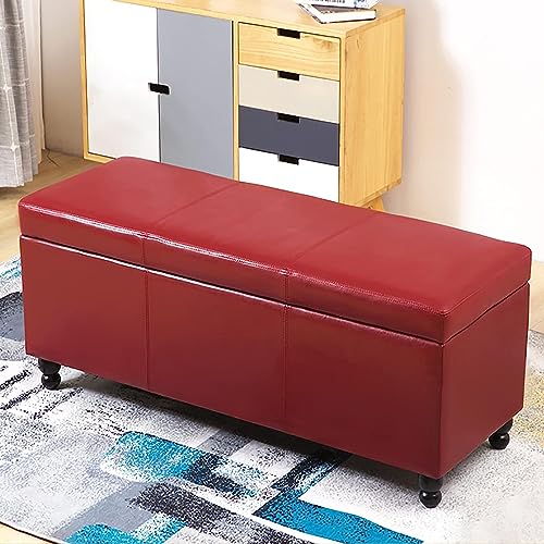 CATANK Moderne Leder-Stauraumhocker Für Wohnzimmer,Rechteck Lift Top Ende des Bettes Stauraumbank,Massivholz Stauraumtruhe Ottomane Multifunktions-Schuhbank-F 100x45x42cm(39x18x17inch) von CATANK