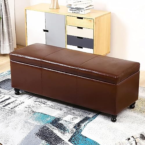 CATANK Moderne Leder-Stauraumhocker für Wohnzimmer,Rechteck Lift Top Ende des Bettes Stauraumbank,Massivholz Stauraum Truhe Ottomane Multifunktions-Schuhbank-D 60x45x42cm(24x18x17inch) von CATANK