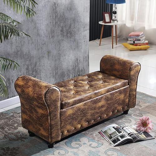 CATANK Moderne Sitzbank mit Stauraum und Armlehnen, Kunstleder gepolsterte Sitzbank am Ende des Bettes, Ottoman-Sofa mit Stauraum aus Massivholz für Wohnzimmer und Schlafzimmer-A 100x40x4 von CATANK