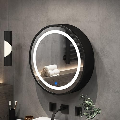 CATANK Moderner runder LED-Spiegelschrank, Badezimmerspiegelschränke aus Massivholz mit großer Kapazität, an der Wand montierter Kosmetikspiegel-Einbauspiegelschrank mit Touchscreen-Bedie CATANK Moderner runder LED-Spiegelschrank, Badezimmerspiegelschränke aus Massivholz mit großer Kapazität, an der Wand montierter Kosmetikspiegel-Einbauspiegelschrank mit Touchscreen-Bedie von CATANK