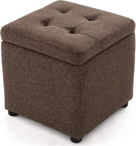 CATANK Möbel Aufbewahrungsbox aus Leinenstoff, Fußhocker, Sitzkissen mit Aufbewahrung, Einzelsitzerbank, quadratischer gepolsterter Fußhocker, Küchenhocker (Größe: 34 x 34 x 36 cm) von CATANK
