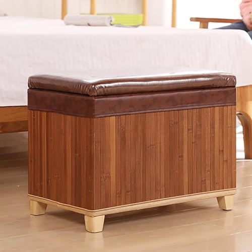 CATANK Natürliche Korbweide Ottomane Fußstütze,Rustikale Aufbewahrungsbox Mit Mitglied,Ende des Bettes Sitzbank Mit Stauraum,Wohnzimmer Eingangsbereich Schuhbank-C(Bambus) 50x30x40cm(20x1 von CATANK