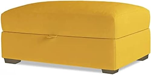 CATANK Premium-Stauraum-Ottomane, Moderne Stauraum-Fußbank, hölzerner Fußhocker, Ottomane mit Stauraum, bequem gepolstert, gelbes Leinen, 80 x 45 x 40 cm von CATANK