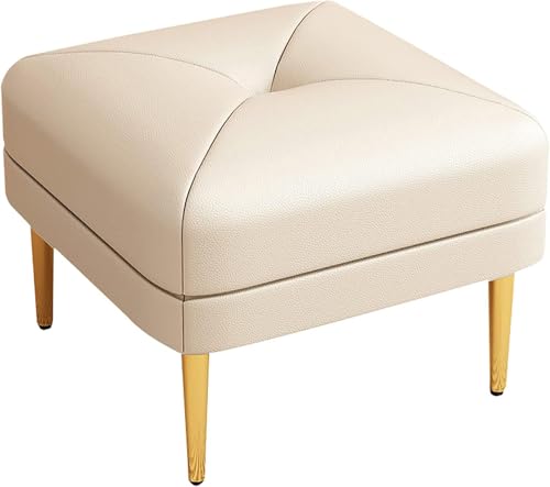 CATANK Quadratischer Couchtisch mit Ottomane, Fußstütze aus Kunstleder mit Metallbeinen, gepolsterte Bank mit knopfgetufteter Oberseite für Wohnzimmer und Schlafzimmer, weiß, a 50x40x45cm von CATANK