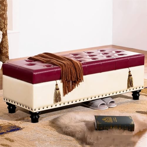 CATANK Rechteckige, Moderne Ottoman-Bank mit Knopfleiste und Stauraum, Fußhocker aus Kunstleder mit Stauraum, Rot 60x40x42cm (24x16x17inch) von CATANK