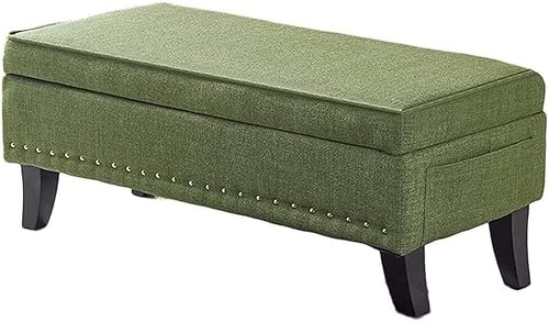 CATANK Rechteckige, getuftete Ottoman-Sitzbank aus Leinenstoff, Fußhocker mit Beinen aus Massivholz, gepolsterte Sitzbank mit Stauraum, Fußhocker aus Leinenstoff mit schaumstoffgepolstert von CATANK