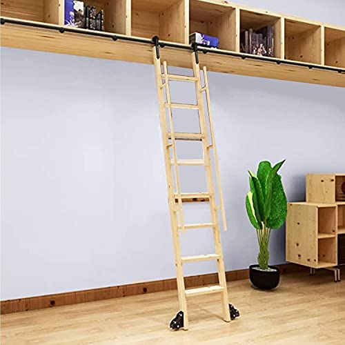 CATANK Rollleiter-Hardware-Bibliotheks-Schiebeleiter-Hardware-Kit, Schiebe-Hardware-Rollende Bibliotheksleiter-Hängeschienen-Kit, Rundrohr-Mobile-Leiterschiene mit Bodenrollenrädern, Kohl von CATANK