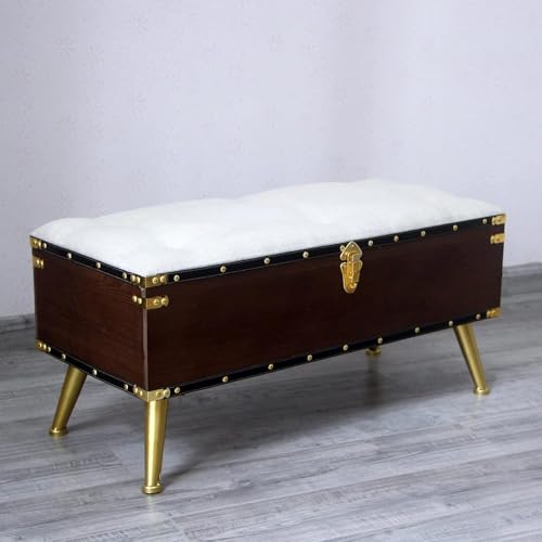 CATANK Rustikale Ottoman-Sitzbank mit Stauraum, gepolsterte Ottoman-Sitzbank im Bauernhausstil mit hochwertigem Leinenbezug und Stauraum, Aufbewahrungsbox für die Fußstütze im Wohnzimmerf von CATANK