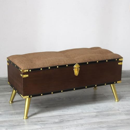 CATANK Rustikale Ottoman-Sitzbank mit Stauraum, hochwertige gepolsterte Ottoman-Sitzbank im Landhausstil mit Stauraum, Aufbewahrungsbox für Fußstütze im Wohnzimmerflur, Braun 65 x 35 x 45 von CATANK