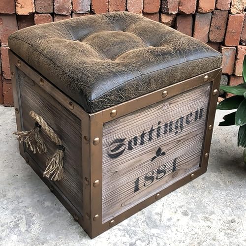 CATANK Rustikale osmanische Aufbewahrungsbank aus Schmiedeeisen, Aufbewahrungsbox aus Kunstleder, Bauernhausbank, Retro-Wohnzimmerbalkon, Spielzeugtruhe, Multifunktionshocker - Holzhocker von CATANK
