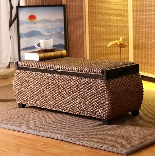CATANK Searass Rattan-Stauraum-Ottomane, rechteckige Betttruhe, rustikaler Fußhocker aus Holz, japanische dekorative Aufbewahrungstruhe für Schlafzimmer im Eingangsbereich, Trommelform 90 CATANK Searass Rattan-Stauraum-Ottomane, rechteckige Betttruhe, rustikaler Fußhocker aus Holz, japanische dekorative Aufbewahrungstruhe für Schlafzimmer im Eingangsbereich, Trommelform 90 von CATANK