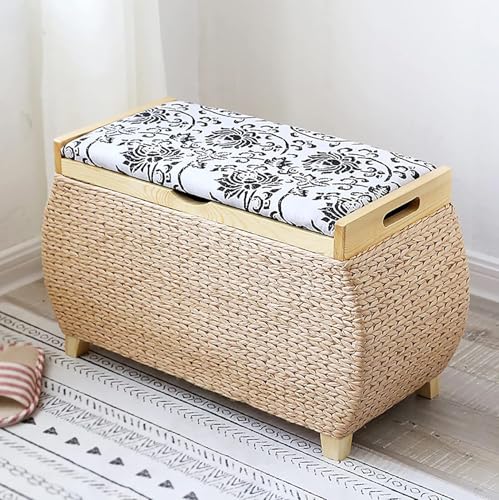 CATANK Sitzhocker mit Stauraum aus Seegras, Sitzbank mit Sitzhocker aus geflochtenem Korbgeflecht, rustikale Aufbewahrungsbox, multifunktionale Aufbewahrungsmöbel, Khaki, a 70x30x40cm (28 von CATANK