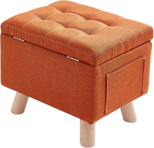 CATANK Stabiler Hocker mit Stauraum am Ende des Bettes,Große rechteckige Aufbewahrungsbank mit gepolsterten Kissen und Holzbeinen,Wäscheaufbewahrungshocker für den Eingangsbereich-Orange von CATANK