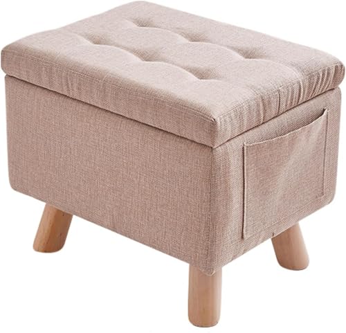 CATANK Stabiler Hocker mit Stauraum am Fußende des Bettes,Große rechteckige Aufbewahrungsbank mit gepolsterten Holzbeinen,Wäscheaufbewahrungshocker für den Eingangsbereich-Beige 40x30x34c von CATANK